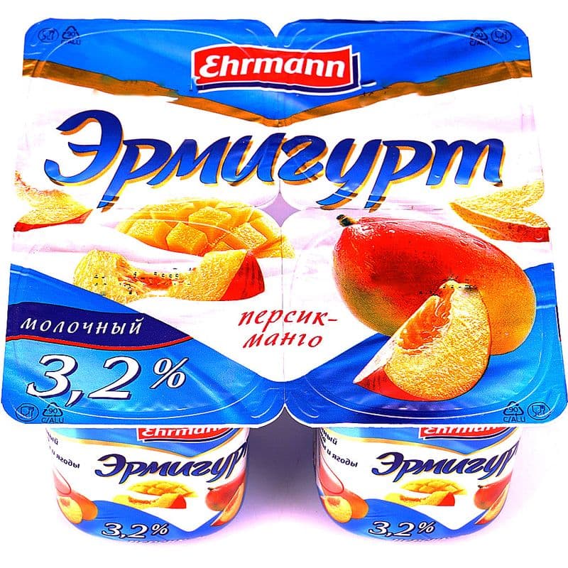 Эрмигурт прод. йогурт молочный 3,2% персик манго 100г