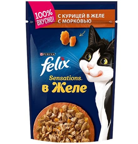 Феликс д/кошек сенсейшенс в желе курица с морковью 75(85)г Нестле*26