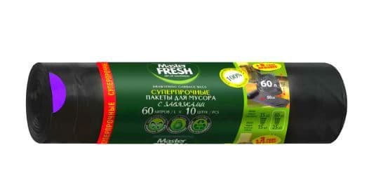 МАСТЕР ФРЕШ Пакеты д/мусора с завяз.60л 10шт 28мкм усиленное дно
