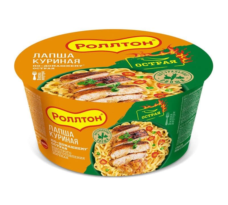 Лапша Роллтон по-домашнему курица острая 90г конт