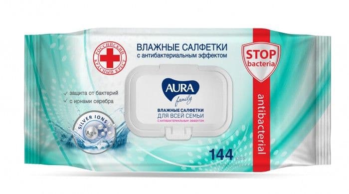 АУРА Влажные салфетки антибактер.144шт с клапаном