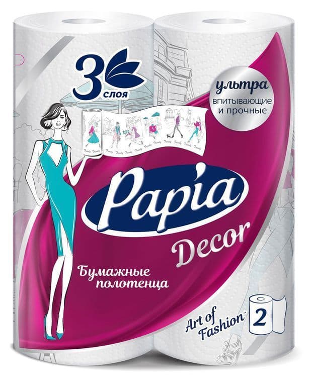 ПАПИЯ ДЕКОР Полотенце бумажное 3 слоя, 2 рулона