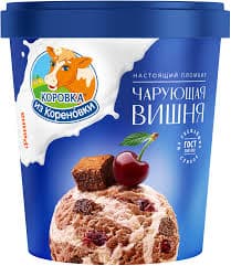 Мороженое пломбир шоколадное Чарующая вишня с кусоч печенья 300г ведро КизК