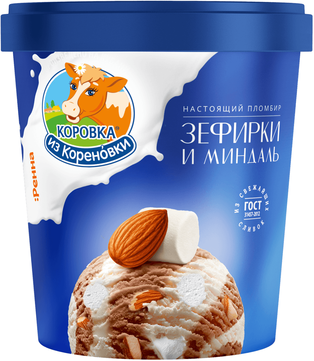 Мороженое пломбир ванильн с Зефиром и миндалем 300г ведро КизК