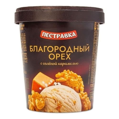 Мороженое ПЕСТРАВКА ведро пл-р с гр.орехом и солен.карамелью 270г
