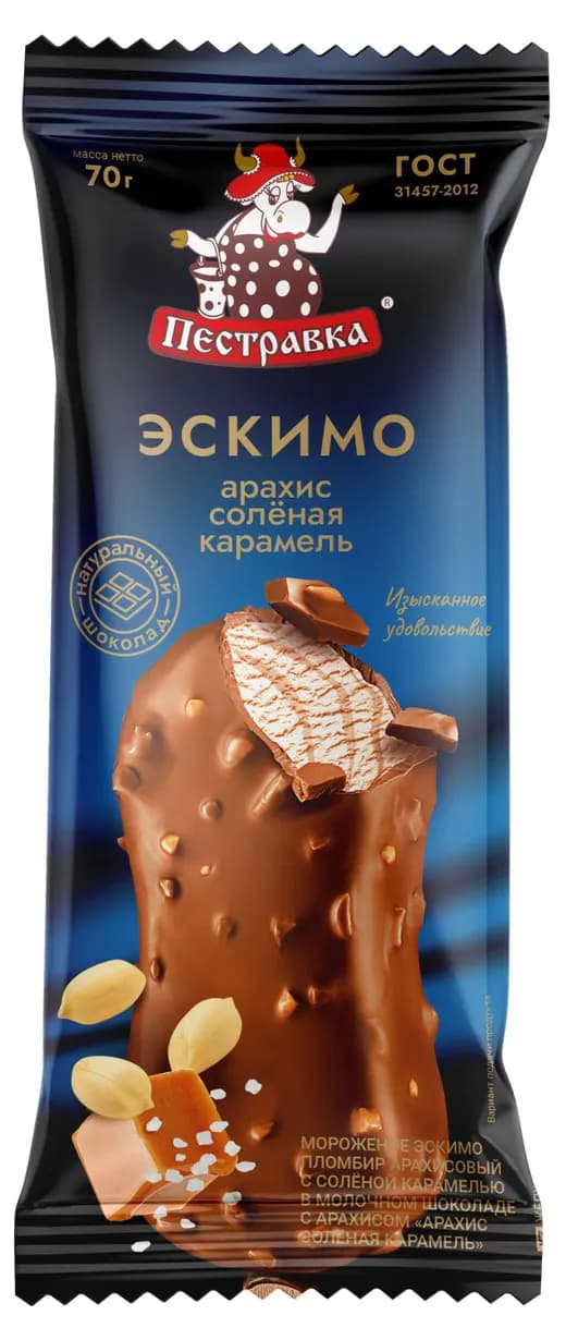 Мороженое ПЕСТРАВКА эскимо арахис-сол.кар. в мол.шок 80г