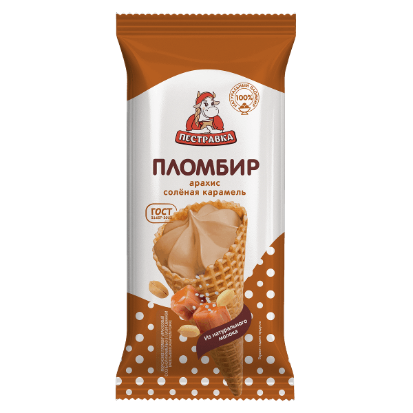 Мороженое ПЕСТРАВКА рожок пл-р арахисовый с солёной карамелью 100г