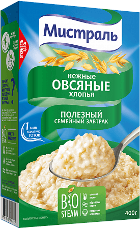 Хлопья Овсяные нежные 400г Мистраль